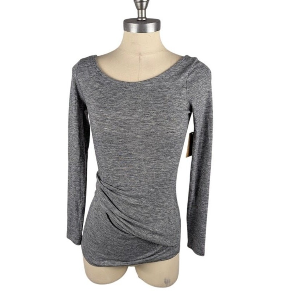 Rachel Roy Women's Ruched Knit Blouse Gray Size XS Long Sleeve Stretch Top
